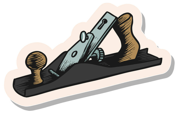 Ferramenta de trabalho em madeira de ícone de plano de mão desenhada à mão na ilustração de vetor de estilo adesivo - Vetor, Imagem