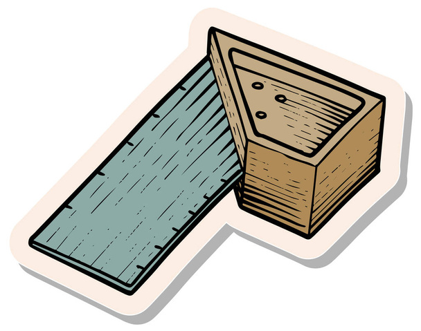 Règle dessinée à la main en bois outil de travail du bois en illustration vectorielle de style autocollant - Vecteur, image