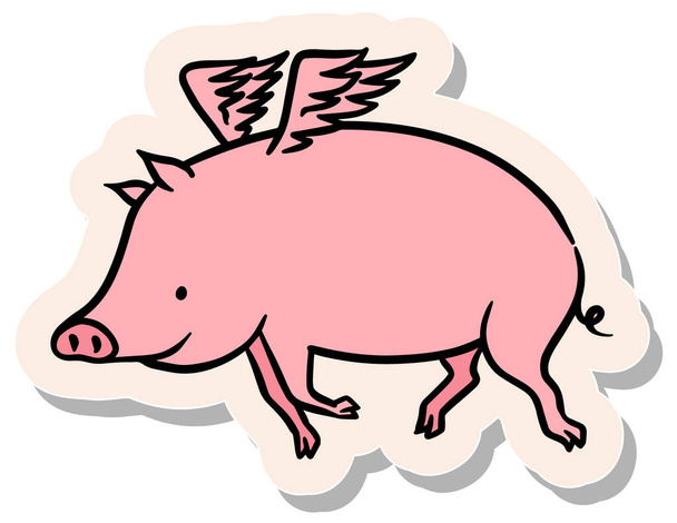 Летающая свинья с наклейкой в векторном стиле - Вектор,изображение