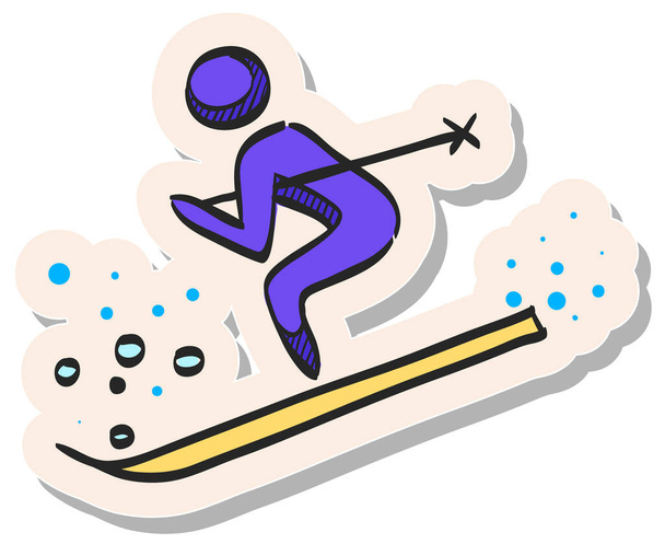 Handgetekend Ski icoon in sticker stijl vector illustratie - Vector, afbeelding