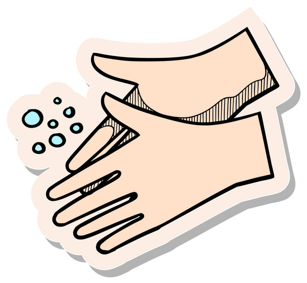 Lavagem das mãos desenhada à mão em estilo adesivo ilustração vetorial - Vetor, Imagem