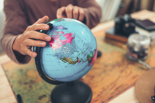 Hand catch and Finger point Globe, whole world.Travel , Adventure and Discovery concept. - Fotografie, Obrázek