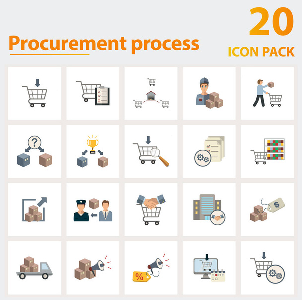 Procurement Process icon set. Collection of simple elements such as the procurement, planning, distribution, monitoring, bid process, external source, supplier. - Vector, Image