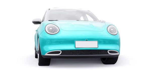 Ένα χαριτωμένο μικρό ηλεκτρικό αυτοκίνητο hatchback. 3D απεικόνιση - Φωτογραφία, εικόνα