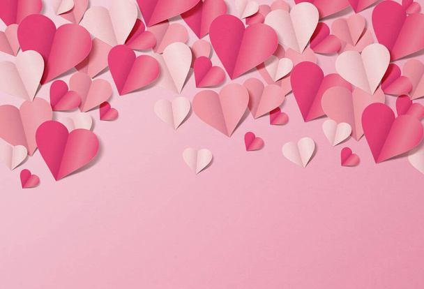 Hearts made of paper on pink background - Photo, Image