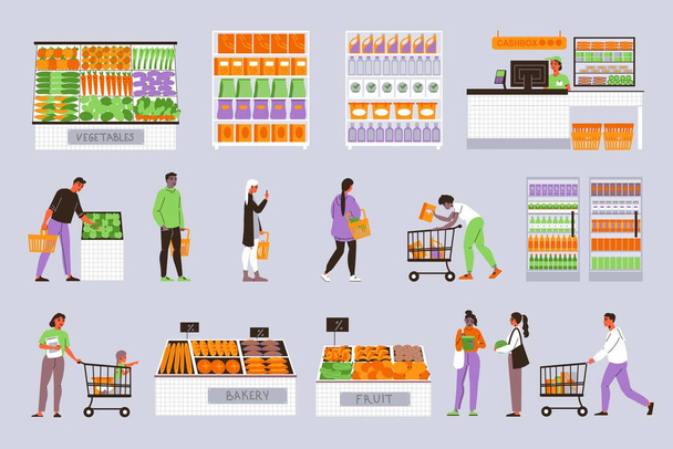 Collection d'icônes de couleur supermarché - Vecteur, image