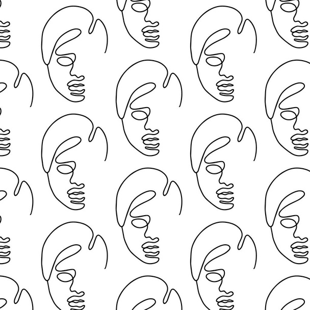 Vector  pattern with hand drawn  minimalistic one lined illustration. Creative artwork with face. Template for card, poster, banner, print for t-shirt, pin, badge, patch. - Vettoriali, immagini
