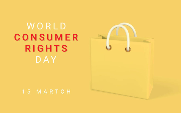 World Consumer Rights Day poster with 3d yellow shopping bag. Vector illustration. - Διάνυσμα, εικόνα