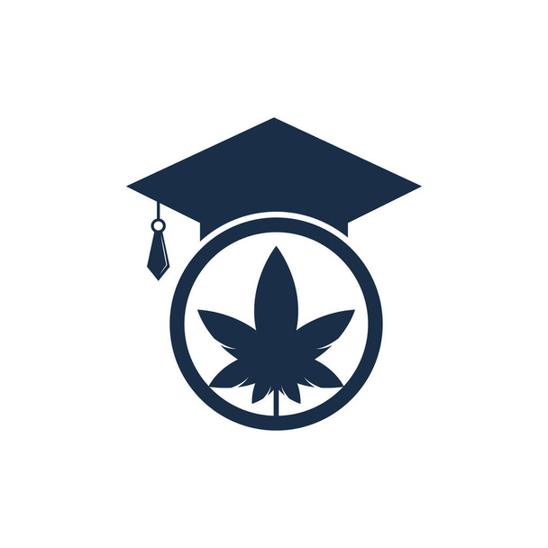 Educazione e design del logo della cannabis. Tappo di laurea e modello icona logo marijuana. - Vettoriali, immagini