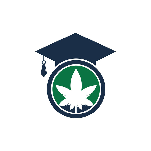 Educazione e design del logo della cannabis. Tappo di laurea e modello icona logo marijuana. - Vettoriali, immagini