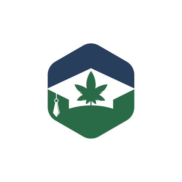 Bildung und Design des Cannabis-Logos. Graduiertenmütze und Marihuana-Logo-Vorlage. - Vektor, Bild
