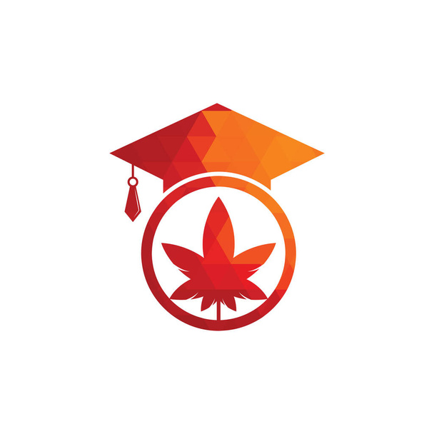 Bildung und Design des Cannabis-Logos. Graduiertenmütze und Marihuana-Logo-Vorlage. - Vektor, Bild