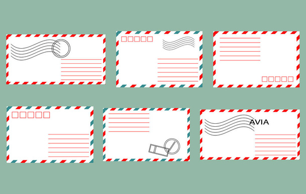 Um conjunto de envelopes postais fechados. Ícones de correio expresso para posts de mídia social, decoração de férias - Vetor, Imagem