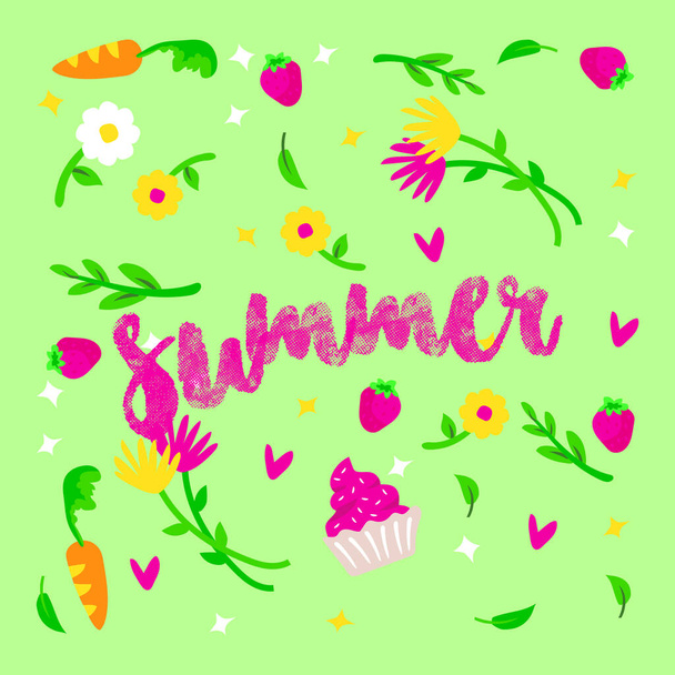 διανυσματικό καλοκαίρι με λουλούδια και φύλλα έννοια - Διάνυσμα, εικόνα