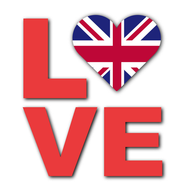 I Love Royaume-Uni Concept - Heart Flag - White Background - Illustration 3D - Photo, image