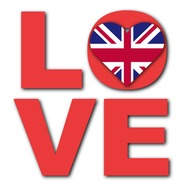 I Love Royaume-Uni Concept - Heart Flag - White Background - Illustration 3D - Photo, image