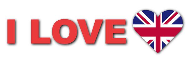 I Love United Kingdom Concept - Heart Flag - Witte achtergrond - 3D Illustratie - Foto, afbeelding