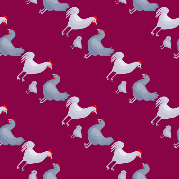 Бесшовный узор куриной семьи. Домашние животные на красочном фоне. Векторная иллюстрация для текстильной печати, ткани, баннеров, фонов и обоев. - Вектор,изображение