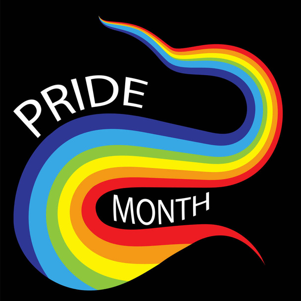 Pride Month Design Elements (em inglês). Fita colorida com cores LGBT isoladas em fundo preto. Linha Rainbow Stripe. Conceito LGBTQ. - Foto, Imagem