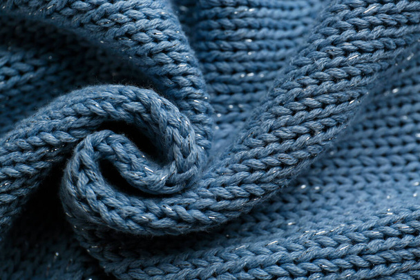 Beautiful pale blue knitted fabric as background, top view - Fotó, kép