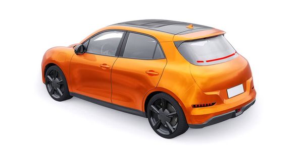 Πορτοκαλί ένα χαριτωμένο μικρό ηλεκτρικό αυτοκίνητο hatchback. 3D απεικόνιση - Φωτογραφία, εικόνα