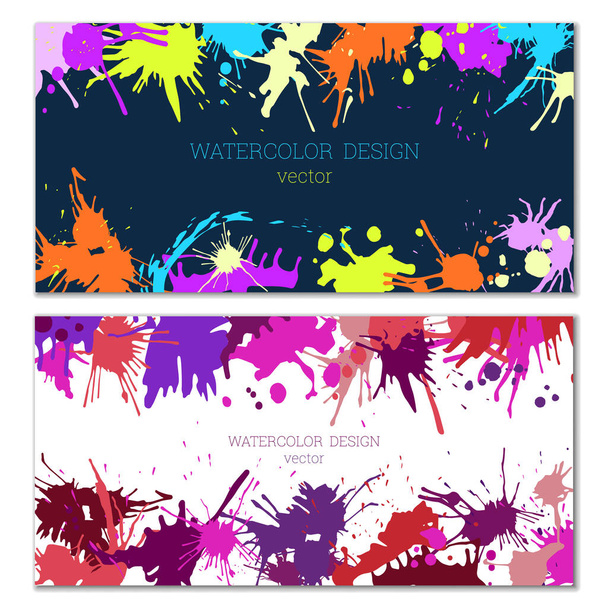 Splashes of paint of different colors. Blots. Bright unusual multicolored colorful watercolor background. Set of two templates - Wektor, obraz