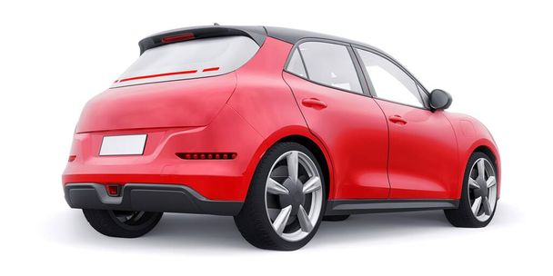 Rojo lindo pequeño coche hatchback eléctrico. Ilustración 3D - Foto, imagen