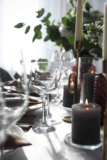 Festive table setting with beautiful decor indoors - Фото, изображение