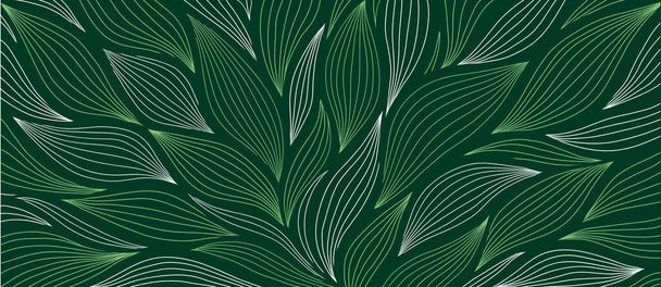 Luxury floral pattern with hand drawn leaves. Elegant astract background in minimalistic linear style. Trendy line art design element. Vector illustration. - Vektör, Görsel