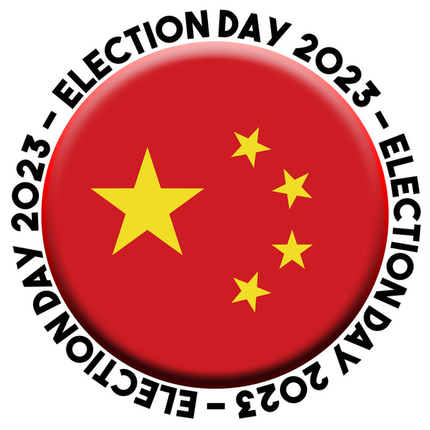 Çin Seçim Günü 2023 Dairesel Bayrak Konsepti - 3D Görüntü - Fotoğraf, Görsel