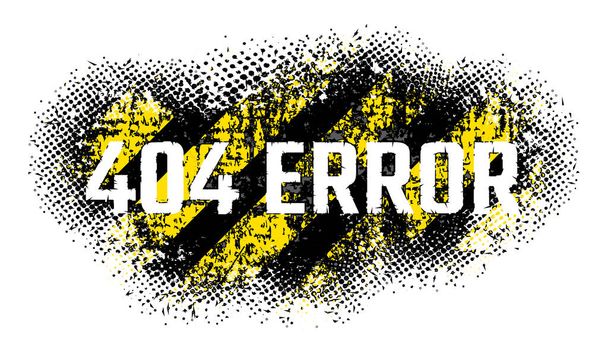 Grunge halvton amarillo y negro color e inscripción 404 error diseño plano estilo vector ilustración. aislado en blanco. Peligro, error de carga de la página web, sin acceso al sitio debido a razones técnicas - Vector, imagen