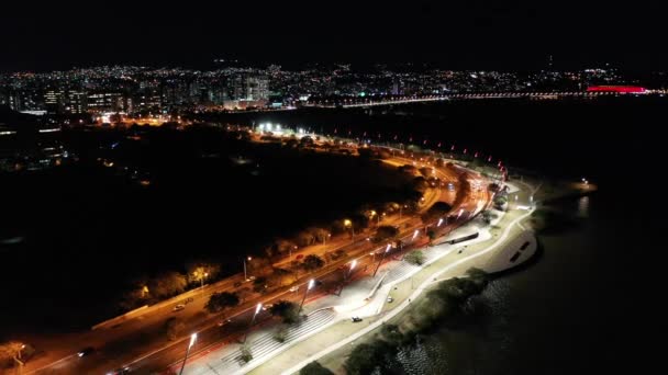 Night landscape of downtown Porto Alegre Brazil. Rio Grande do Sul state. Cityscape of tourism landmark of city. Historic centre. - Footage, Video