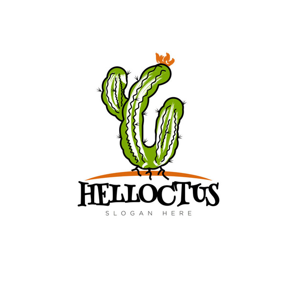 Logotipo Helloctus, hellowen media y cactus, estilo juvenil con letra c  - Vector, imagen