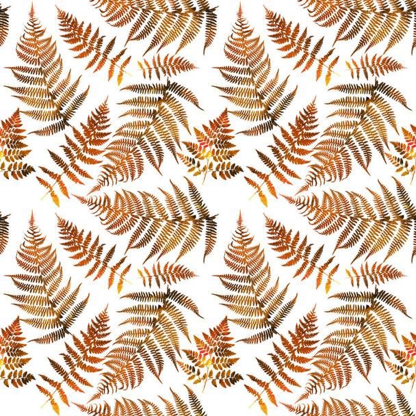 Seamless pattern with leaves. Watercolor illustration of a seamless fern pattern. Decorative background of leaves and branches of a shrub of a polypodiophyte plant. - Photo, Image