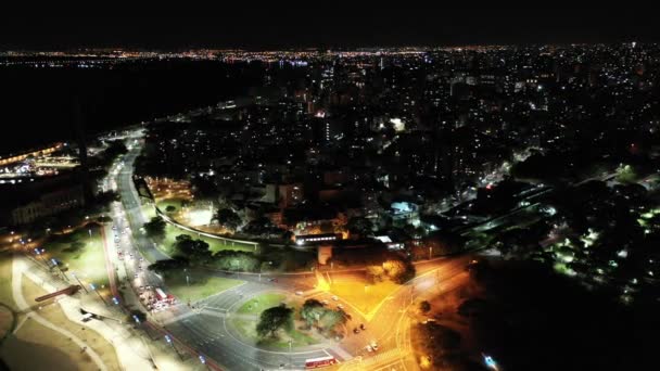 Night landscape of downtown Porto Alegre Brazil. Rio Grande do Sul state. Cityscape of tourism landmark of city. Historic centre. - Footage, Video