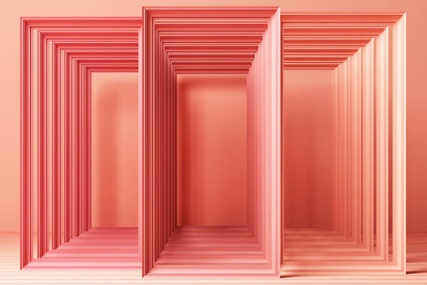 3d render minimal fashion background arch tunnel corridor portal perspective pink mint pastel colors - 写真・画像