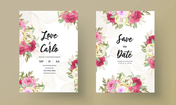 πρόσκληση γάμου κάρτα με όμορφο τριαντάφυλλο λουλούδι - Διάνυσμα, εικόνα