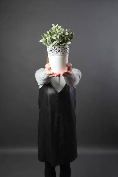 girl  holding a flower pot - Photo, Image