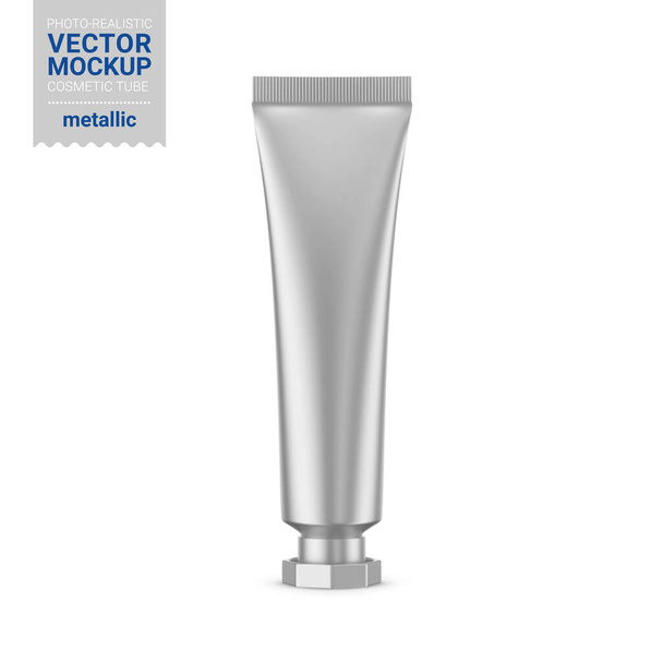 Maqueta de tubo cosmético plástico metálico gris. Ilustración vectorial. - Vector, imagen