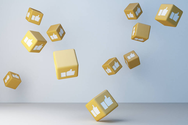 Yellow Like icon 3d box with white background. 3d rendering  - Φωτογραφία, εικόνα