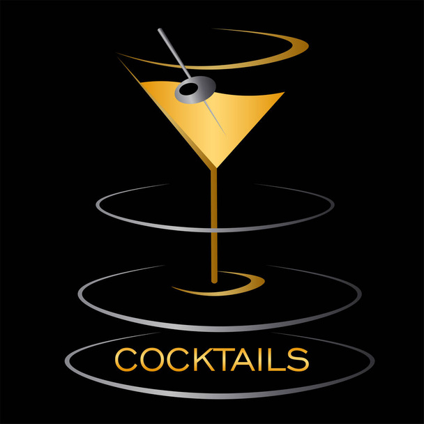 abstrakti logo cocktail lasi tummalla taustalla - Vektori, kuva