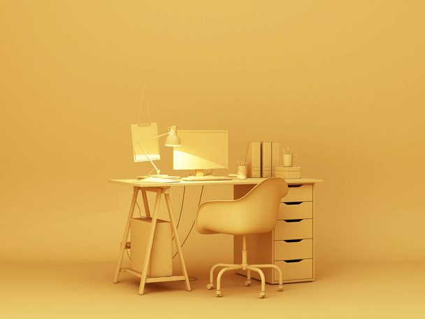 Mesa amarela e decoração.3d renderização - Foto, Imagem