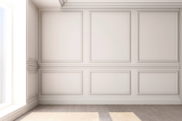 3D рендеринг иллюстрация гостиной с роскошной классической стеновой панелью. - Фото, изображение