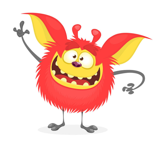 Happy cartoon monster. Vector Halloween red furry monster - Вектор, зображення