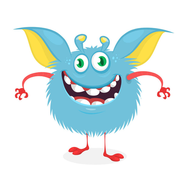 Crazy eyes cartoon monster. Vector Halloween blue monster character - Vetor, Imagem