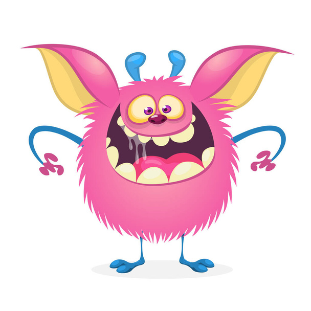 Happy cartoon monster. Vector Halloween pink monster mascot - Vetor, Imagem