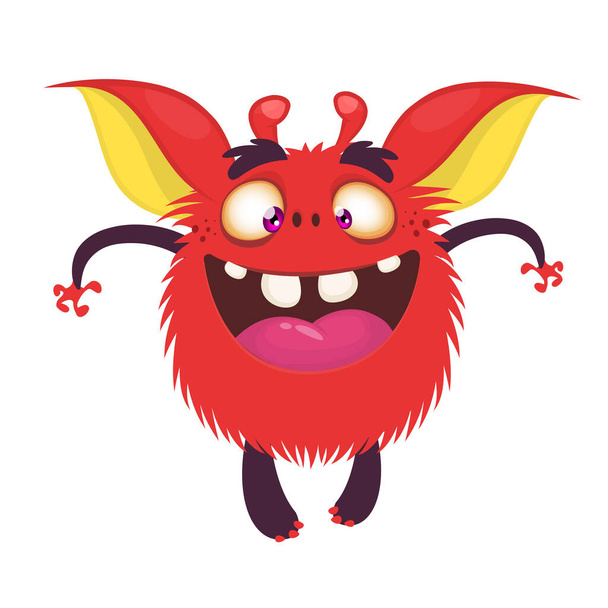Happy cartoon monster. Vector Halloween red furry monster - Vecteur, image
