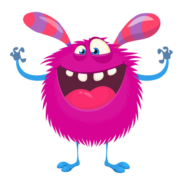 Happy cartoon monster. Vector Halloween pleased furry monste - Vector, Imagen