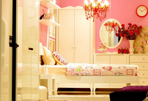 pink vintage bedroom interior design - Фото, изображение