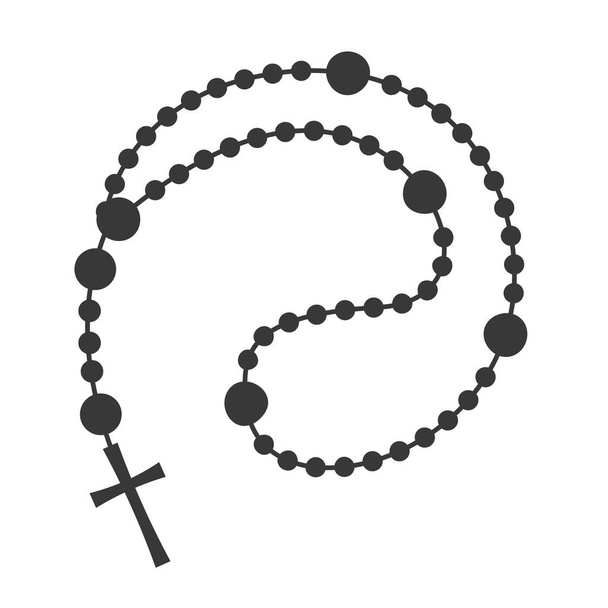 Rosary beads silhouette. Prayer jewelry for meditation. Catholic chaplet with a cross. Religion symbol. Vector illustration. - Vector, Image